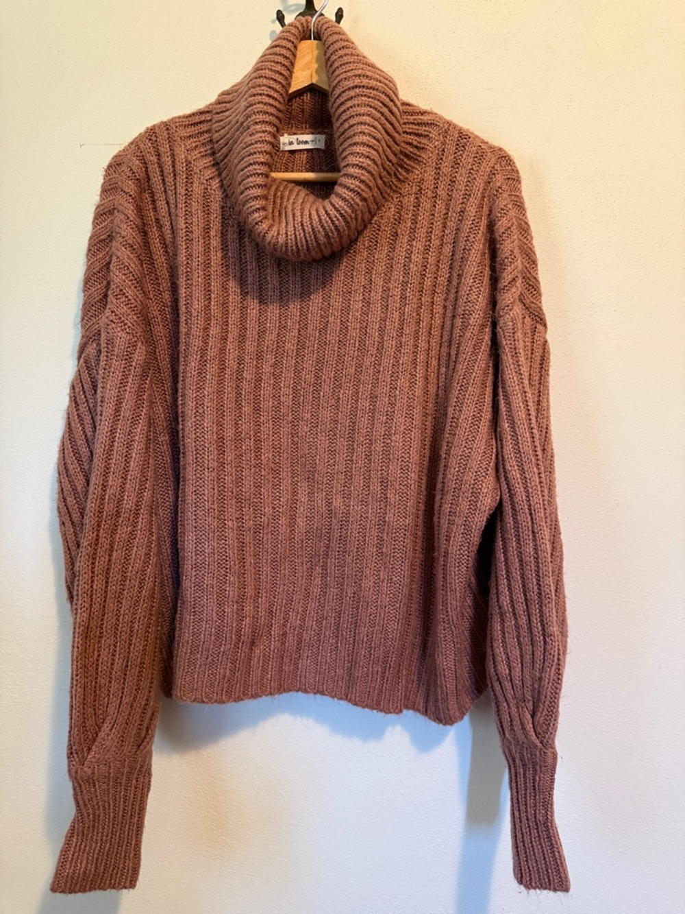 In Bloom Ribbed Cowl Neck Sweater - Mauve Brown